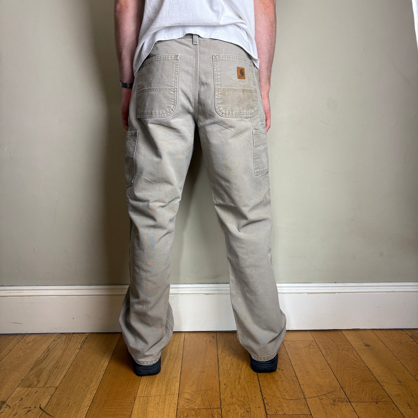 Vintage Carhartt Cream Brown Workwear Carpenter Baggy Trousers - 33R
