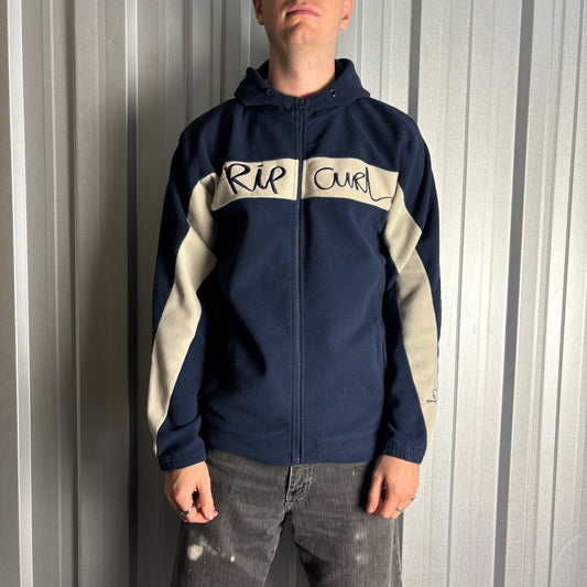 Vintage Rip Curl Navy Fleece Surfwear Y2K 00s Hoodie Embroidered Sweatshirt - M