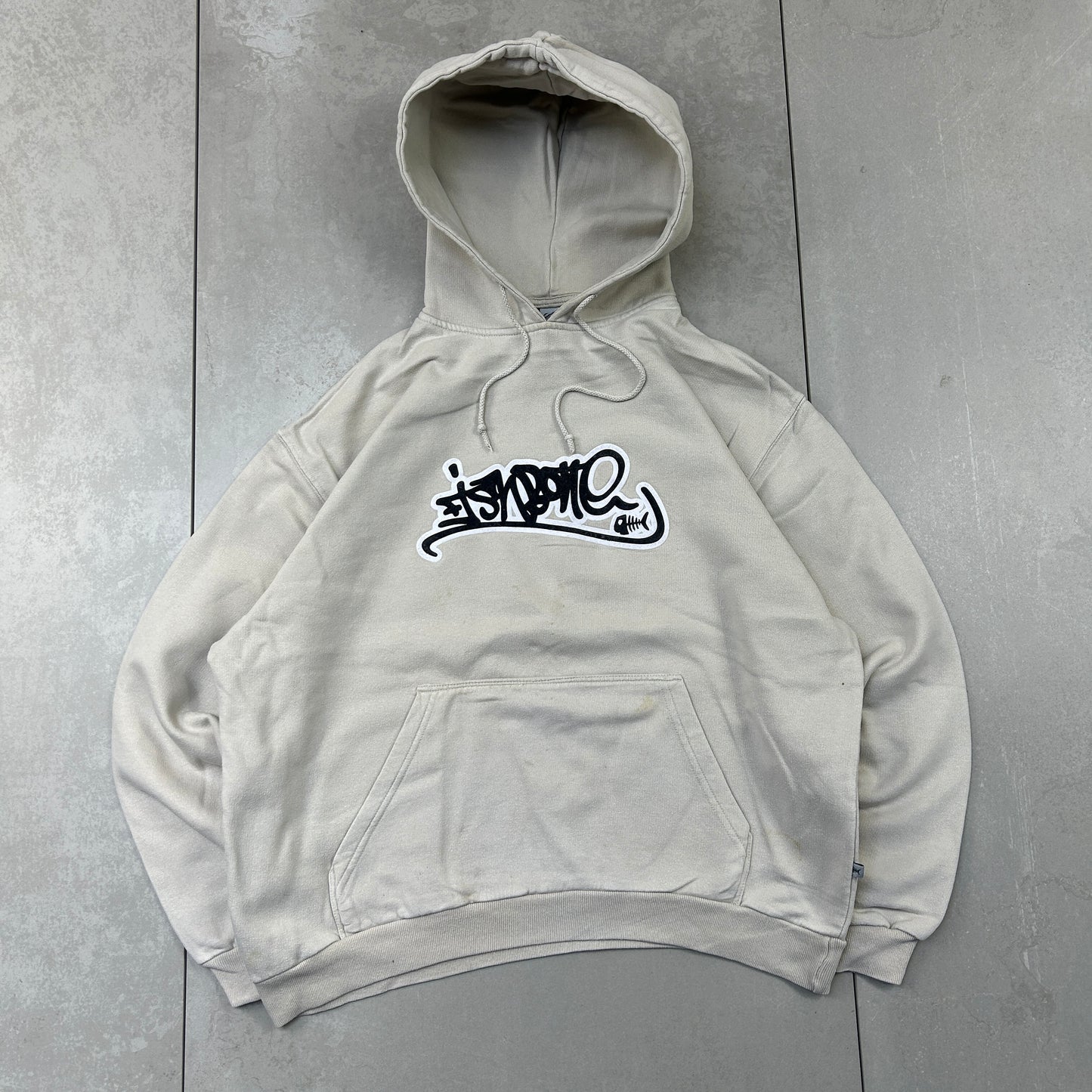 Vintage Fishbone Cream Surfwear Embroidered Hoodie Sweatshirt - M