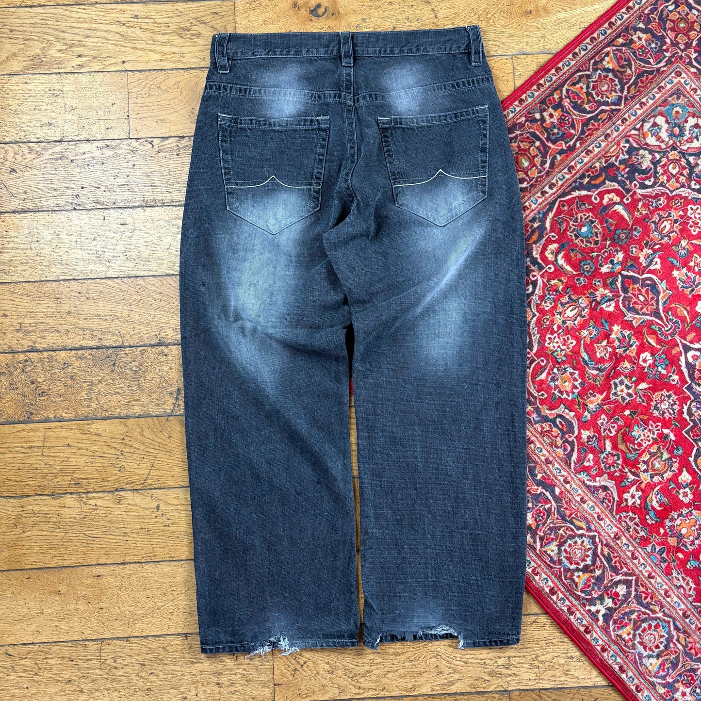 Vintage Avirex Black Embroidered Y2K Hip Hop Baggy Jeans - 39