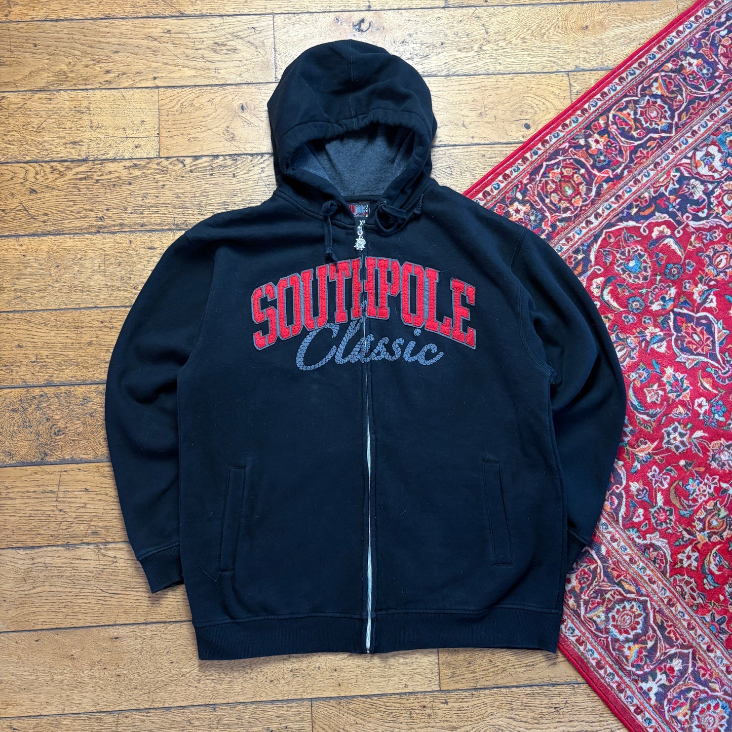 Vintage Southpole Black Hip Hop Zip Hoodie Embroidered Sweatshirt - XL