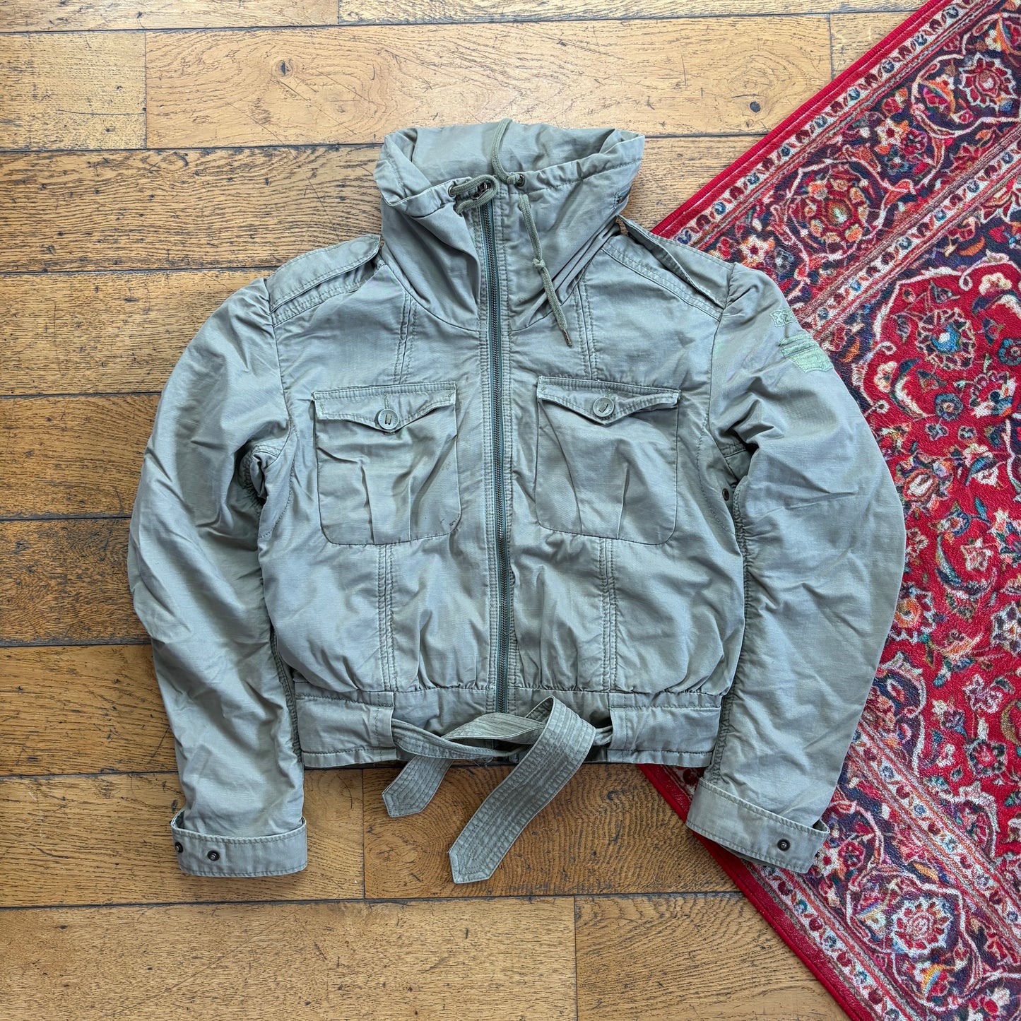 Vintage Y2K Levis Womens Khaki Cropped Bomber Jacket - S
