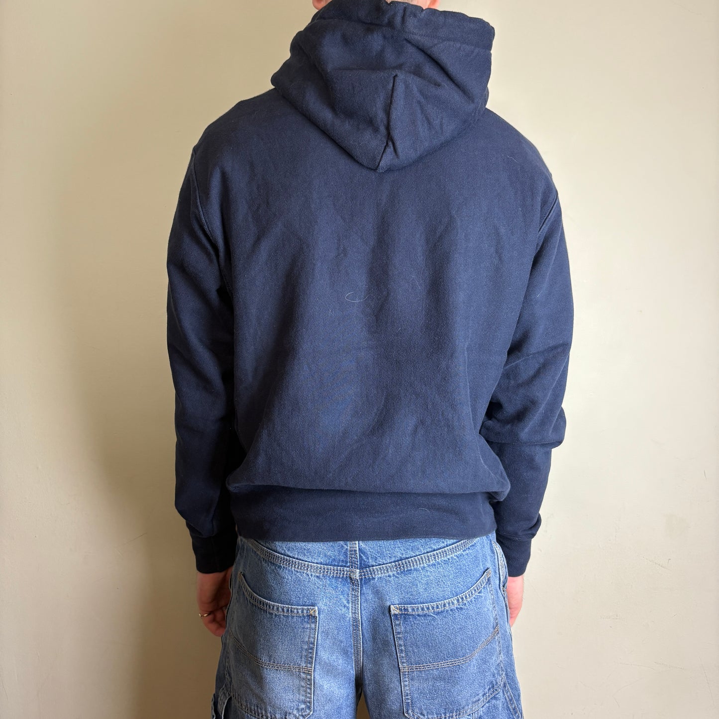 Vintage Champion Reverse Weave Michigan Navy Boxy Spellout Sweatshirt - M