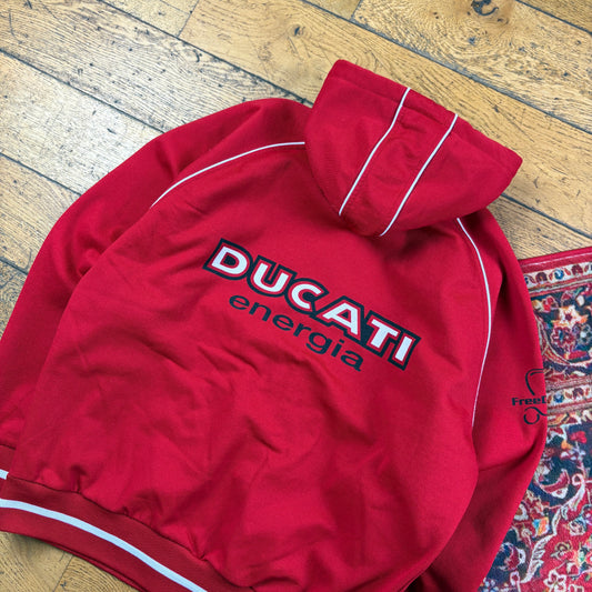 Vintage 90s Ducati Motorbike Red Zip Hoodie Sweatshirt - M