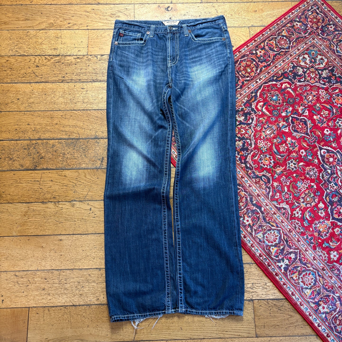 Vintage Big Star Blue Bootcut Embroidered Y2K Hip Hop Baggy Jeans - 36L