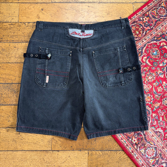 Vintage Paco Sport Black Embroidered Y2K Hip Hop Baggy Jeans Shorts Jorts - 44