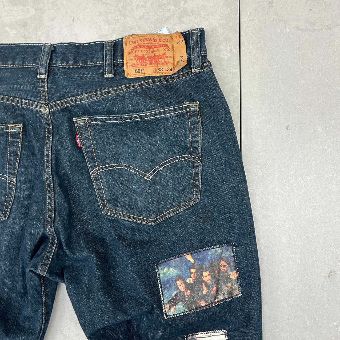 Vintage Levis 501 Patchwork The Cure Navy Blue Denim Straight Jeans - 38