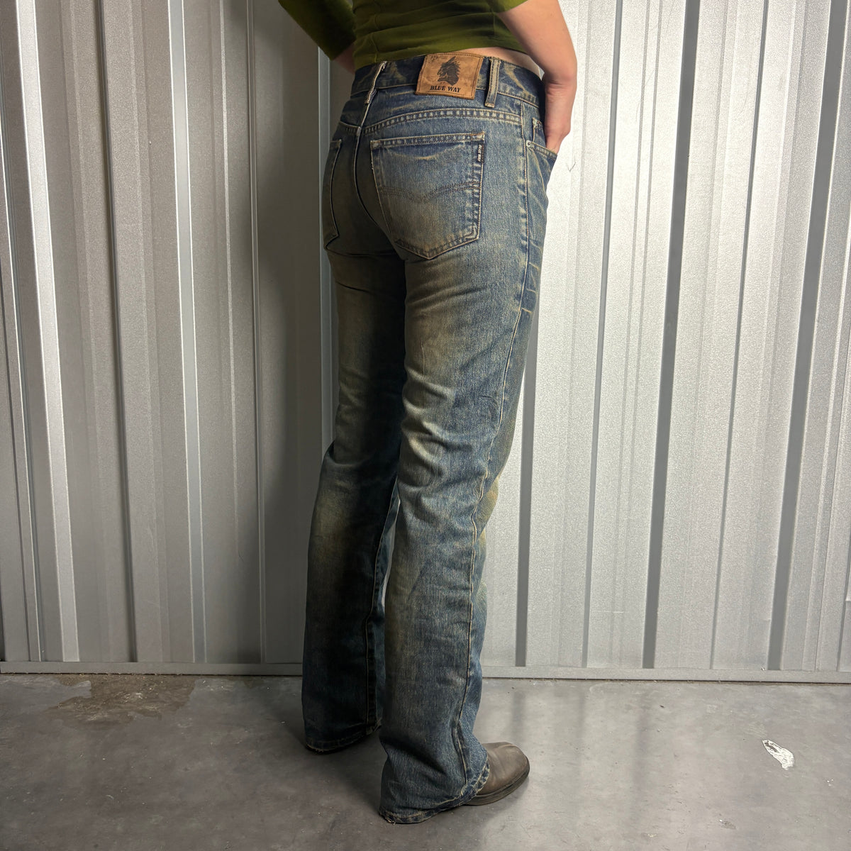 Embroidered Bootcut Blue Grunge Japanese Denim Hip Hop Y2K Baggy Jeans - 32L