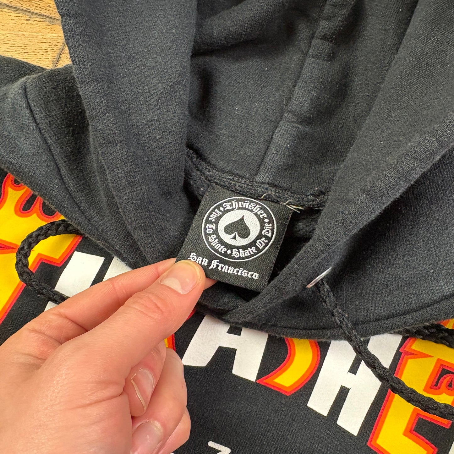 Vintage Thrasher Flames Skate Black Hoodie Sweatshirt - S