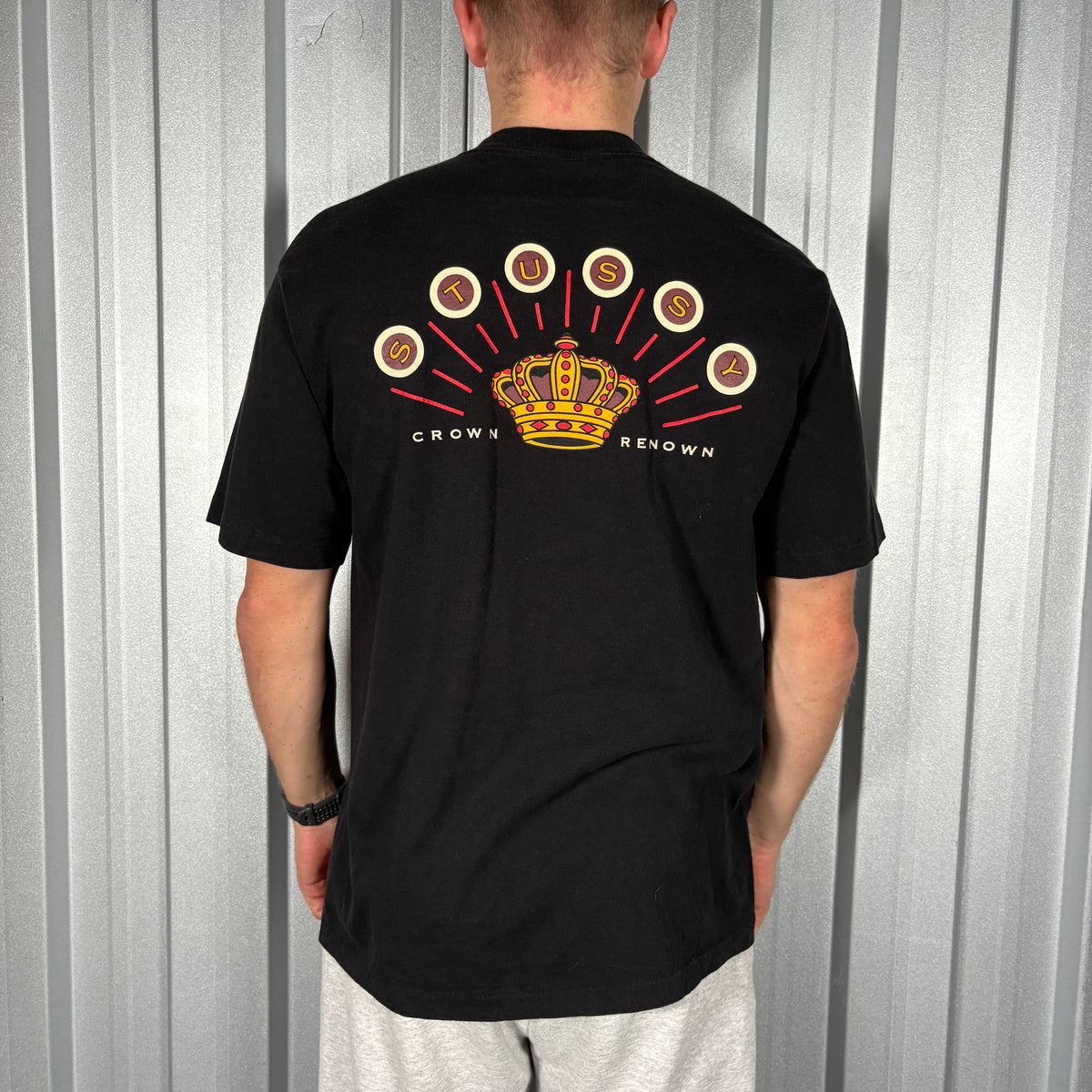 Stussy 90s Crown Black Graphic T Shirt - M