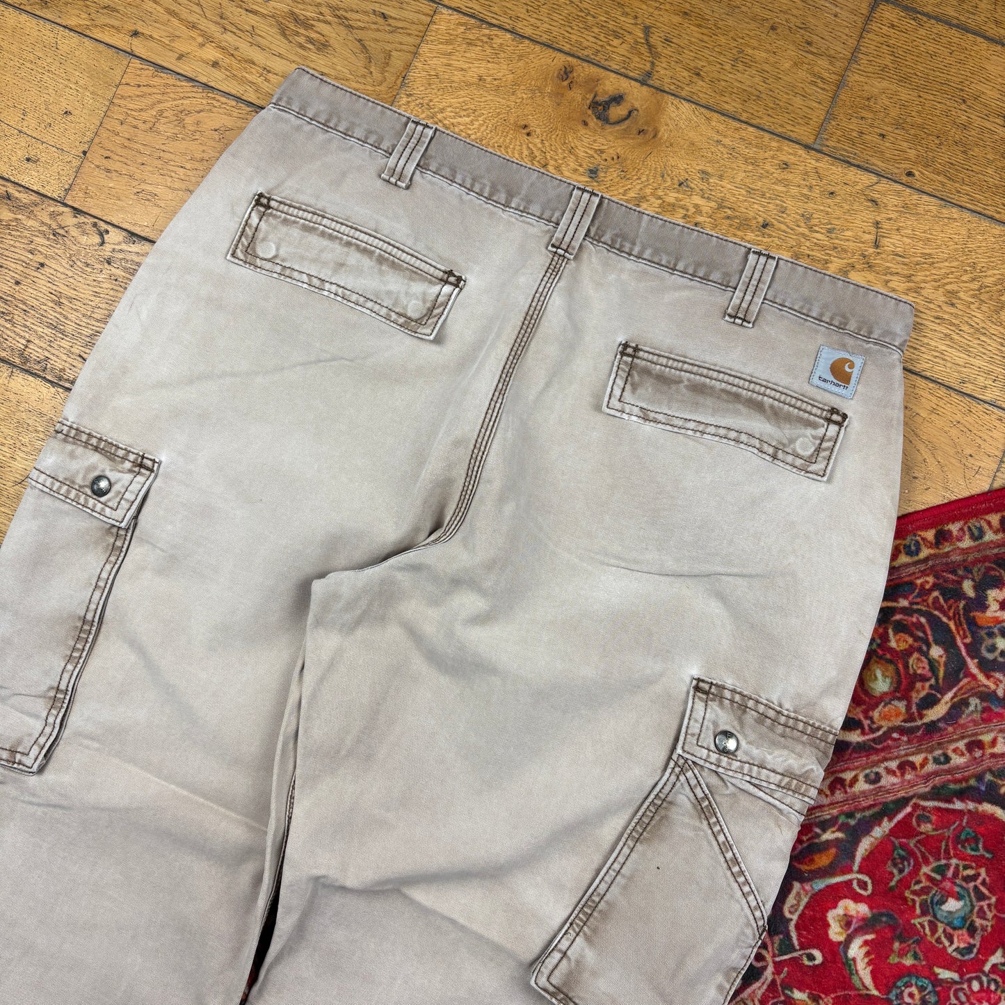 Vintage Carhartt Brown Cream Cargo Workwear Carpenter Baggy Trousers - 38