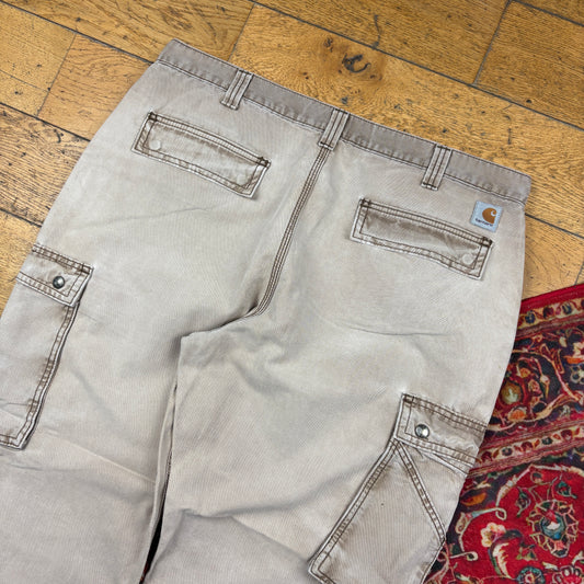 Vintage Carhartt Brown Cream Cargo Workwear Carpenter Baggy Trousers - 38