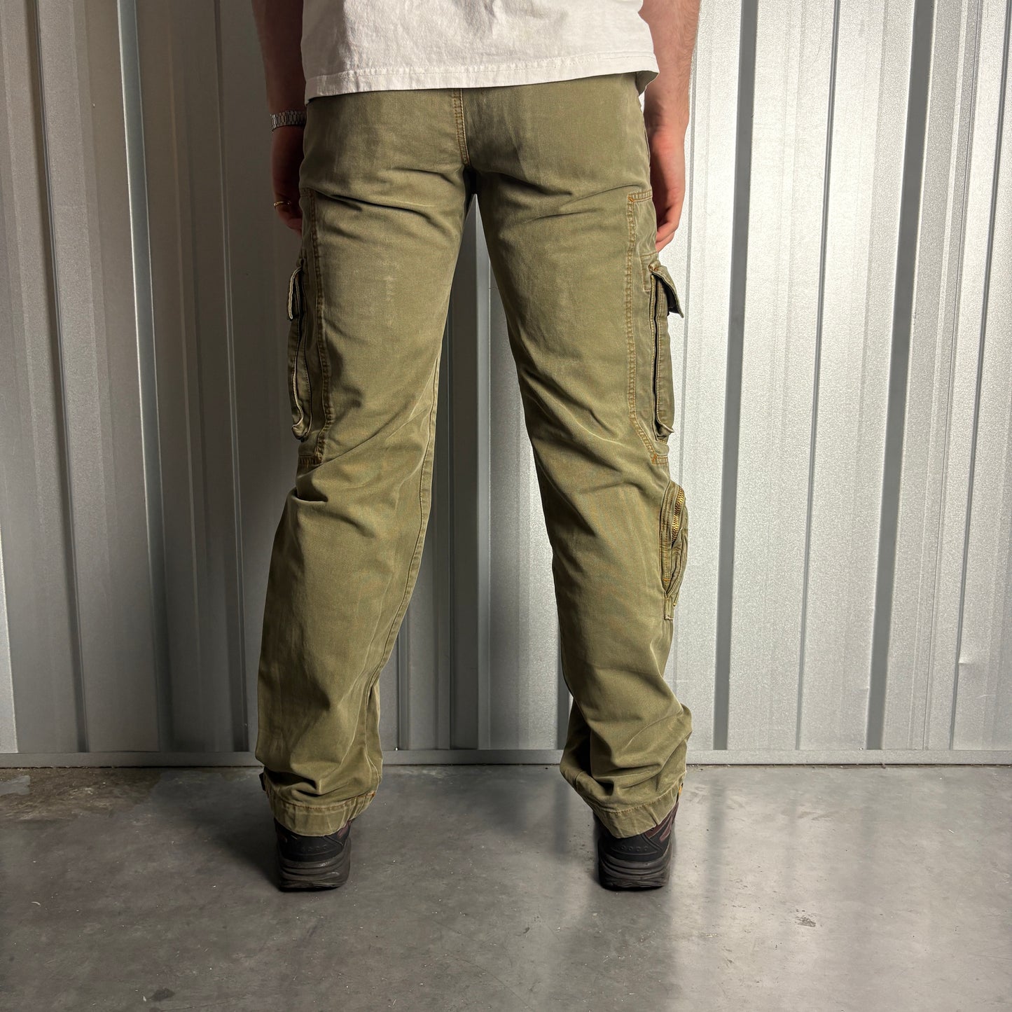 Vintage 40Weft Green Cargo Fatigue Y2K Baggy Trousers - 32L