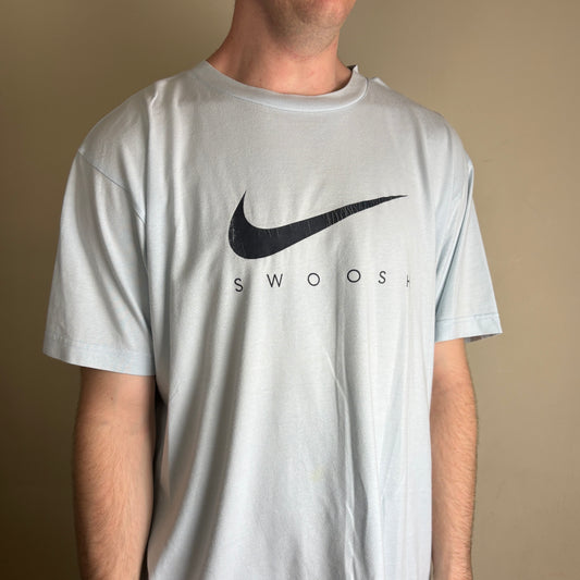 Vintage Nike Light Blue Y2K Swoosh Graphic T-Shirt - L