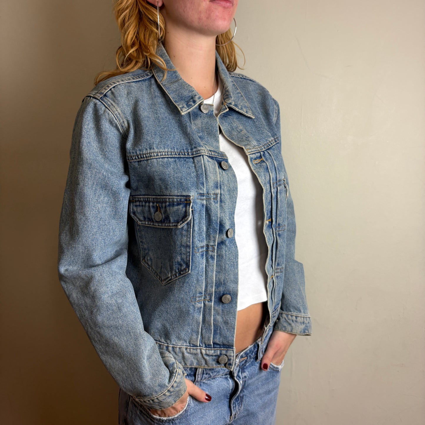 Vintage Ralph Lauren Polo Jeans Womens USA Flag Blue Denim Trucket Jacket - M
