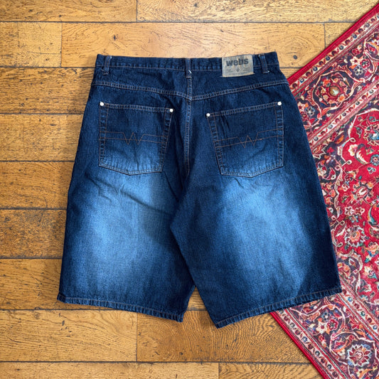 Vintage Webs Embroidered Blue Hip Hop Baggy Shorts Jorts - 38