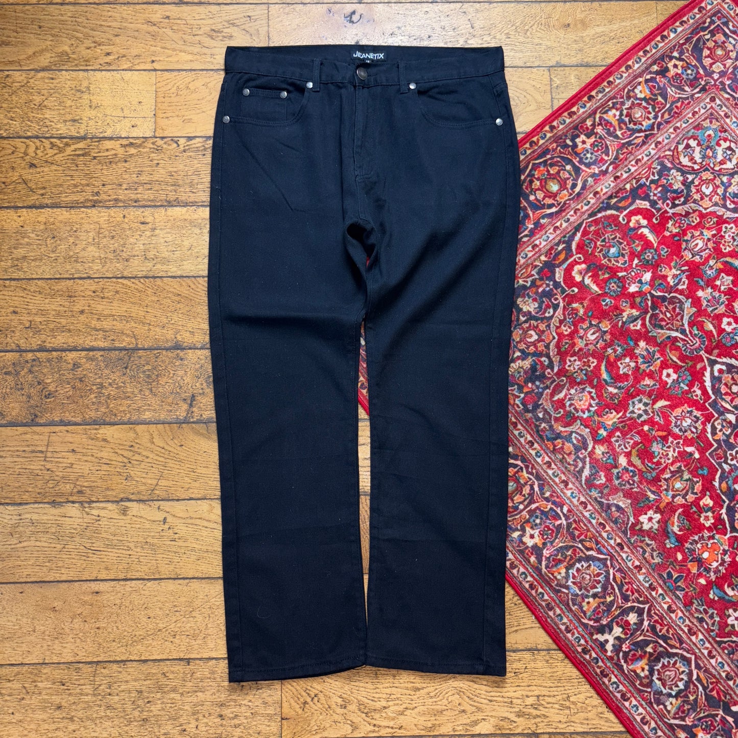 Vintage Black Embroidered Y2K Hip Hop Baggy Jeans - 38R