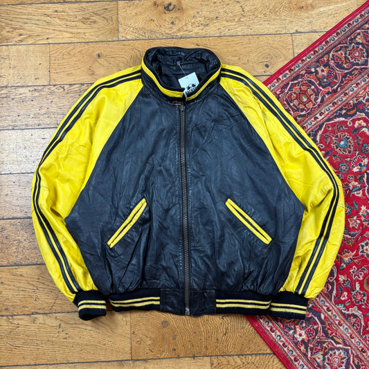 Vintage Cocon Leather Black Yellow Jacket - XL