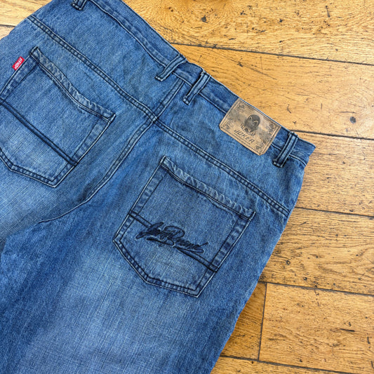 Vintage Joker Embroidered Blue Hip Hop Baggy Shorts Jorts - 38