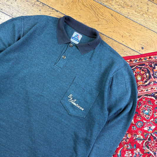 Vintage 90s Blue Rugby Polo Embroidered Sweatshirt - L