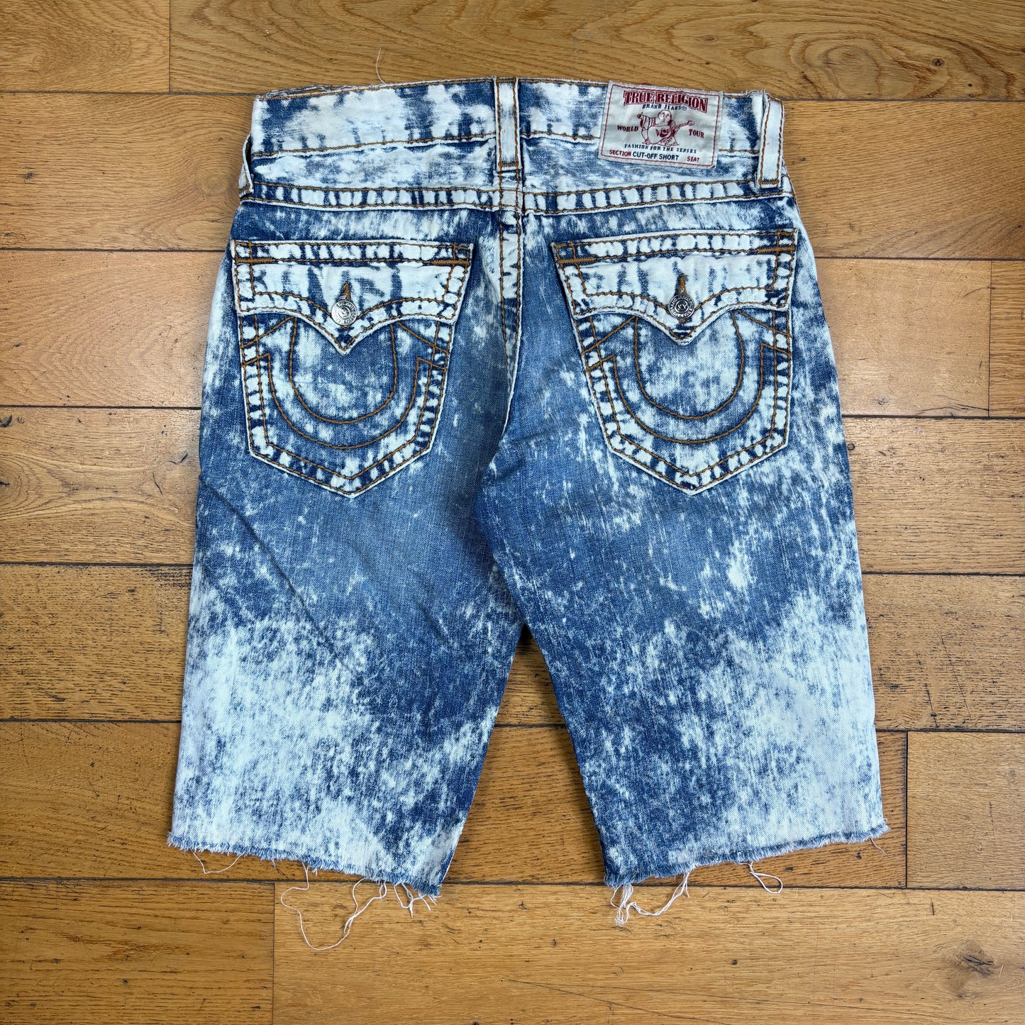 Vintage True Religion Blue Bleached Embroidered Y2K Shorts Jorts - 34