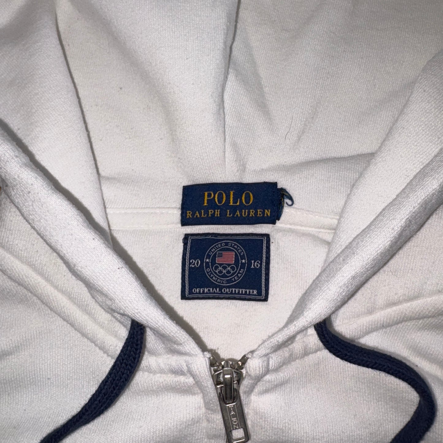 Vintage Ralph Lauren Rio 2016 USA Olympic White Hoodie Embroidered Sweatshirt -M