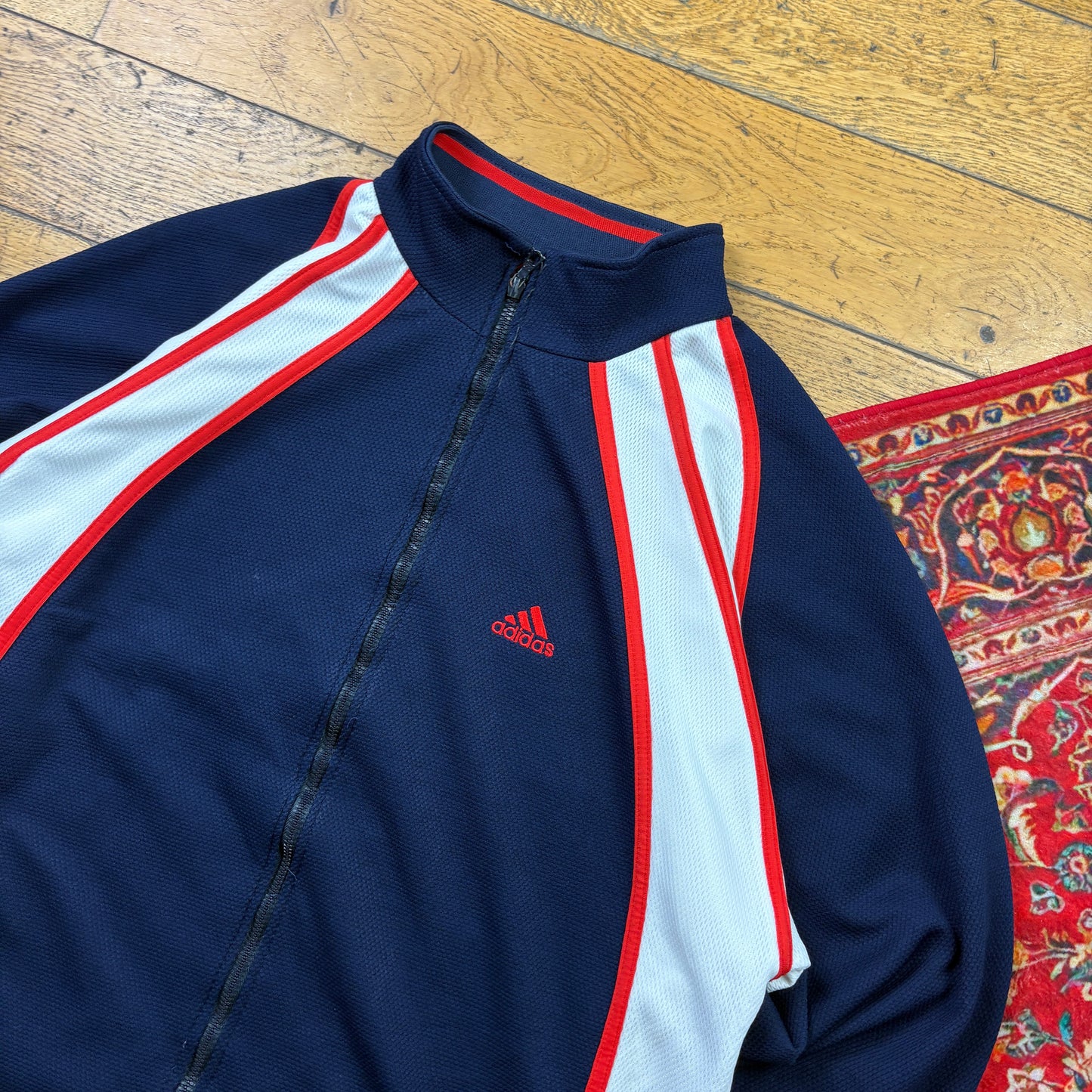 Vintage 90s Adidas Basketball Navy Zip Embroidered Sweatshirt - L