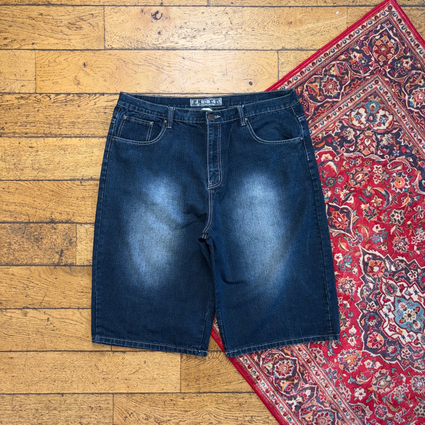 Vintage Embroidered Hip Hop Blue Baggy Shorts Jorts - 40