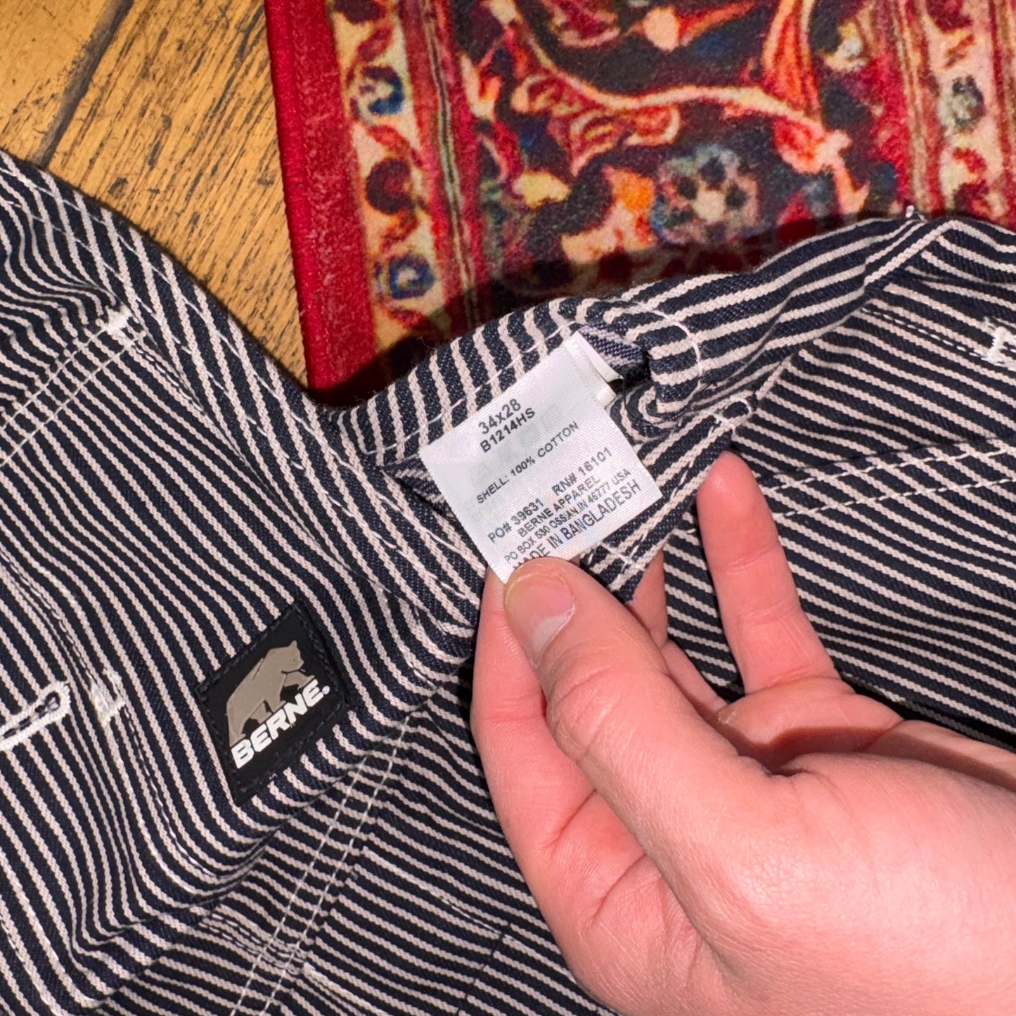 Vintage Berne Pinstripe Navy White Workwear Dungarees - 34 x 28