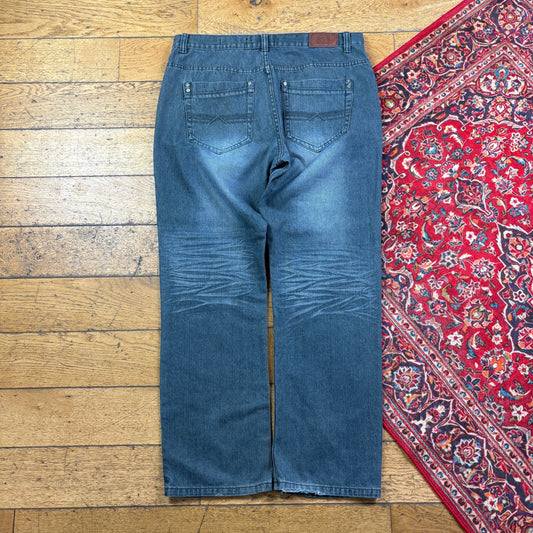 Vintage Blue Grey Y2K Hip Hop Straight Jeans - 38
