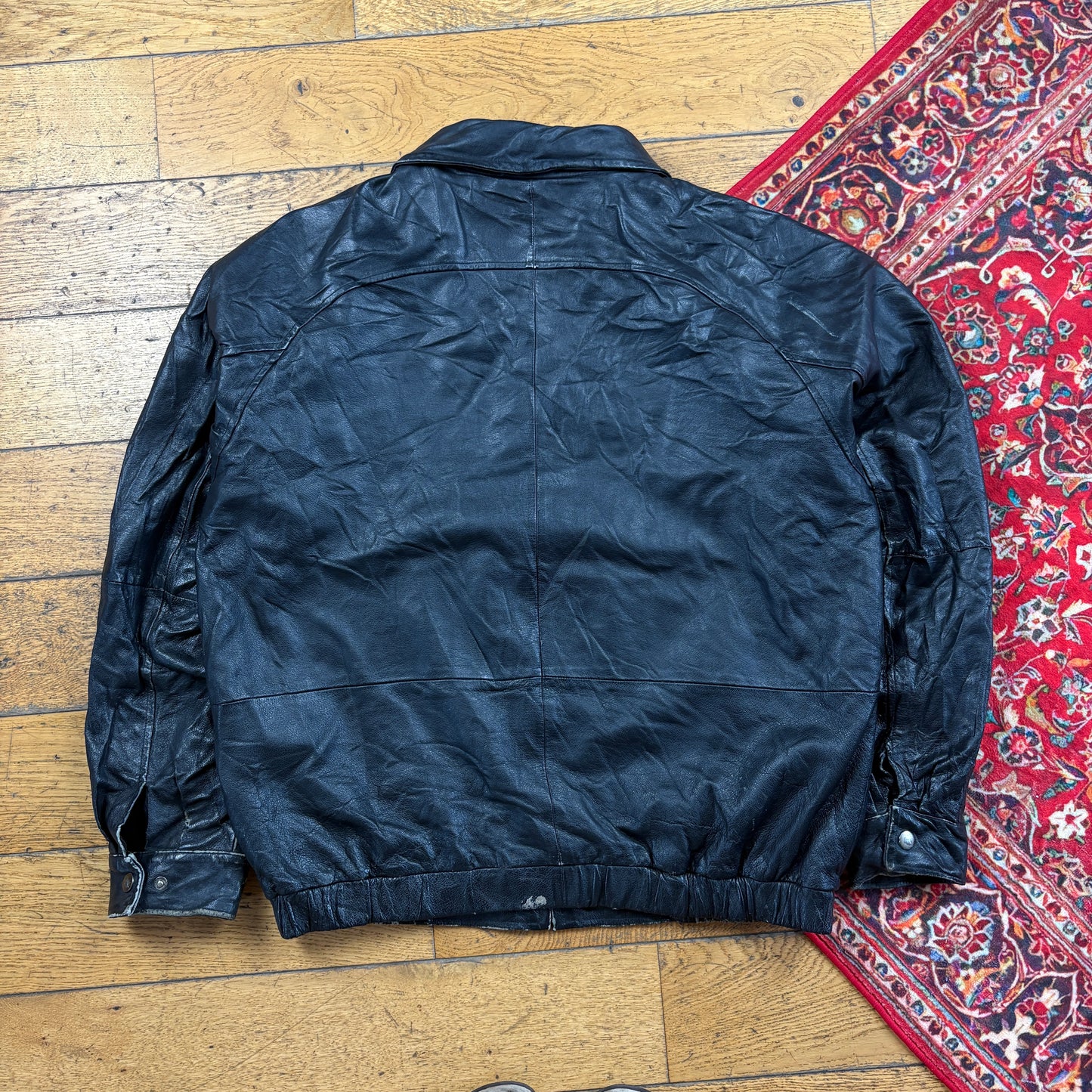 Vintage Bomber Aviator Black Leather Jacket - L