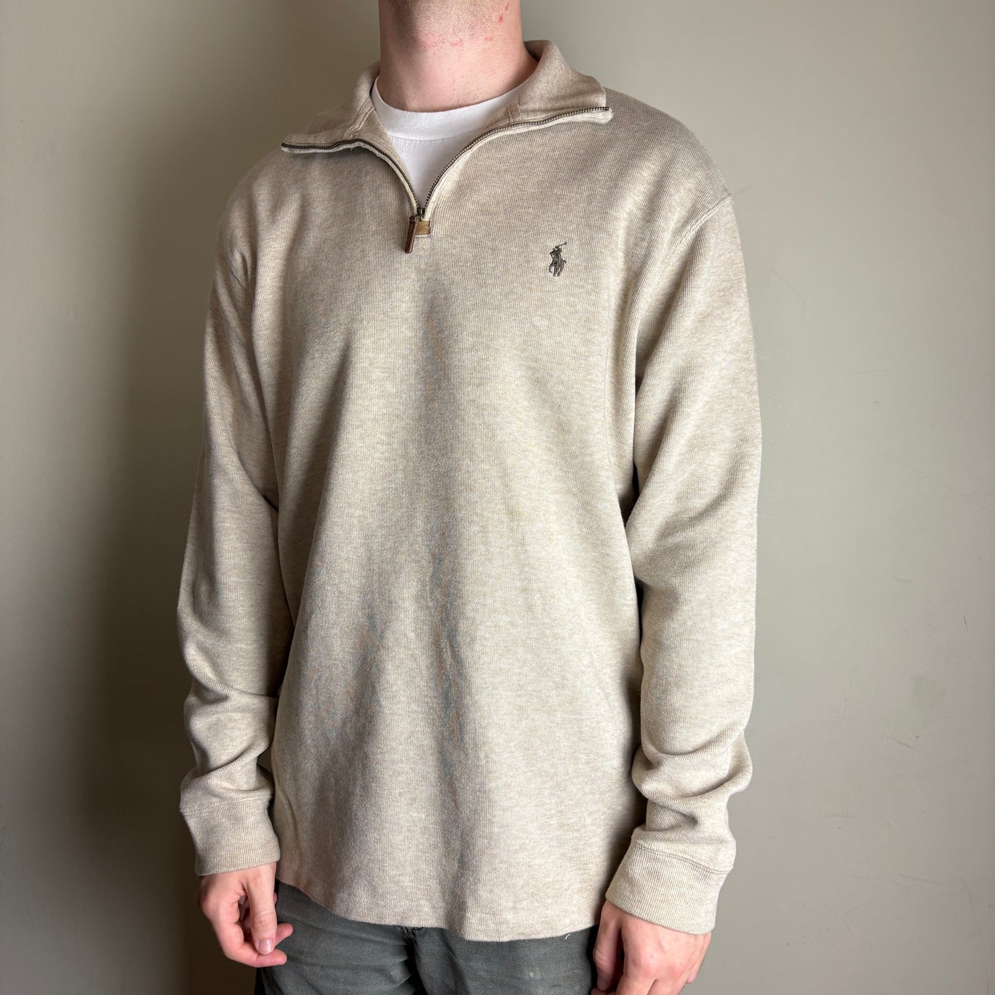 Vintage Ralph LAuren Cream Quarter Zip Knit Jumper - XL