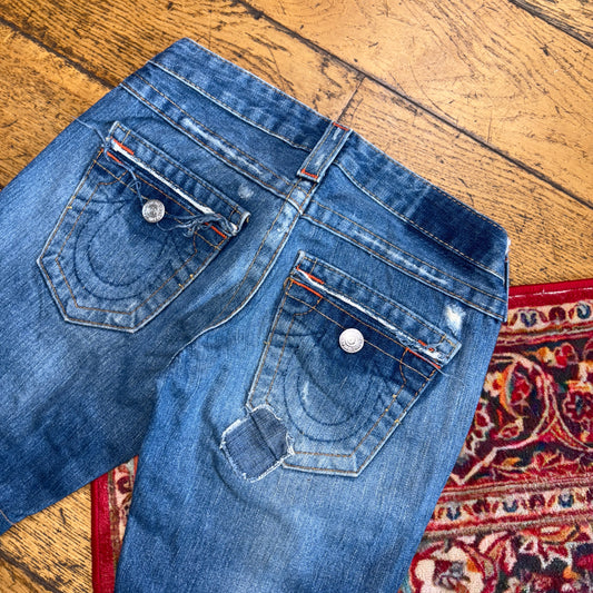 Vintage True Religion Blue Embroidered Y2K Shorts Jorts - Size 6