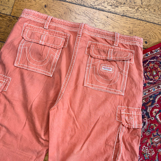 Vintage True Religion Salmon Pink Orange Embroidered Y2K Shorts Jorts - 44