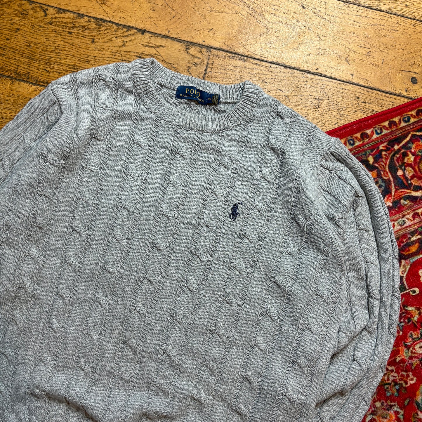 Vintage Grey Cable Chunky Knit Jumper - L