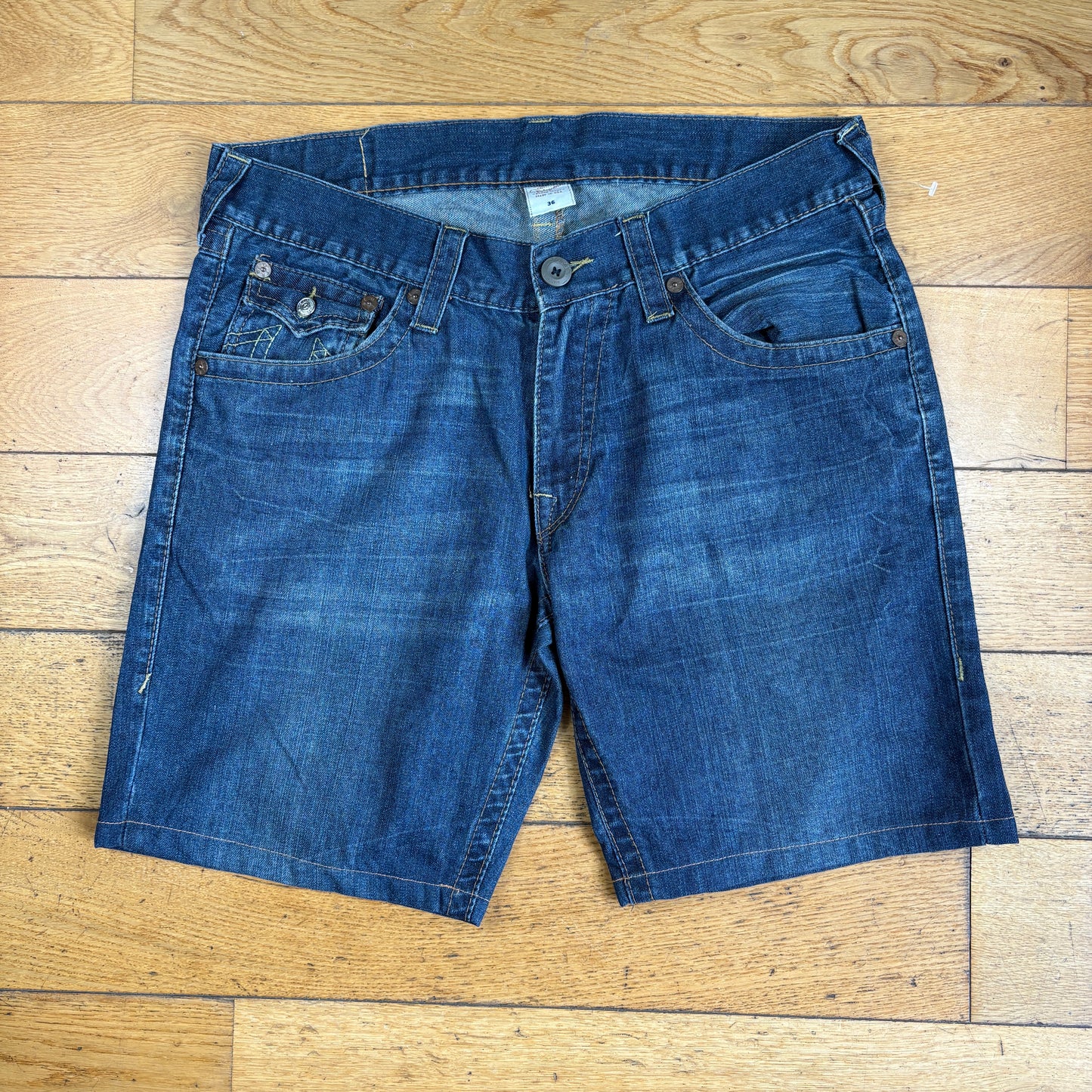 Vintage True Religion Blue Baggy Embroidered Y2K Shorts Jorts - 36