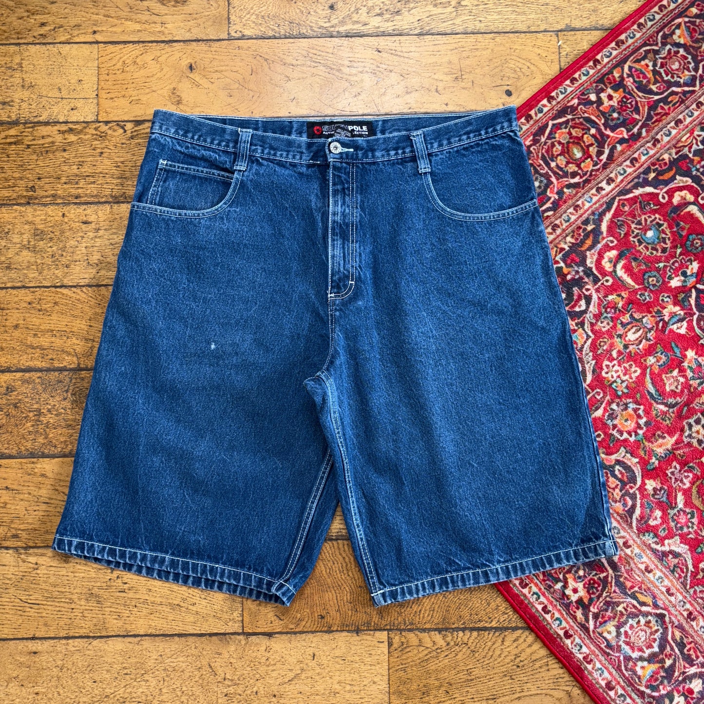 Vintage Southpole Blue Embroidered Y2K Hip Hop Baggy Jeans Shorts Jorts - 42