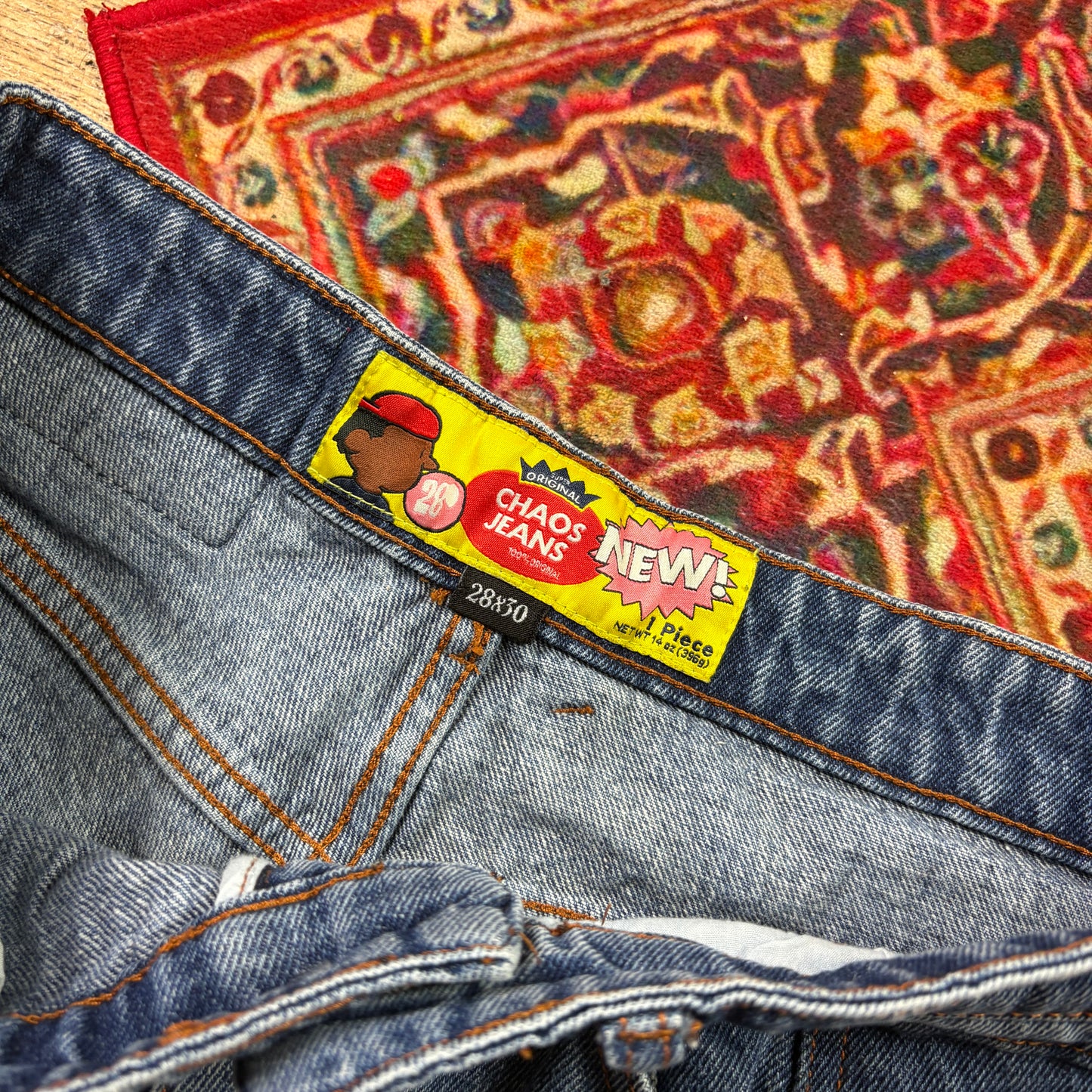 Vintage Chaos Blue Embroidered Y2K Hip Hop Baggy Jeans - 32