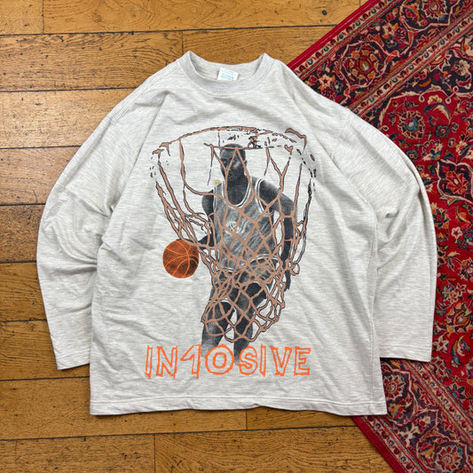 Vintage Grey Basketball Long Sleeve Graphic T-Shirt - XL