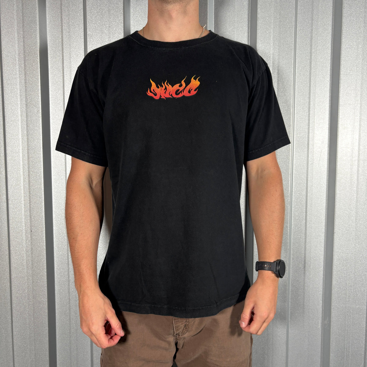 JNCO Black Flames Skull Hip Hop Y2K Graphic T-Shirt - M