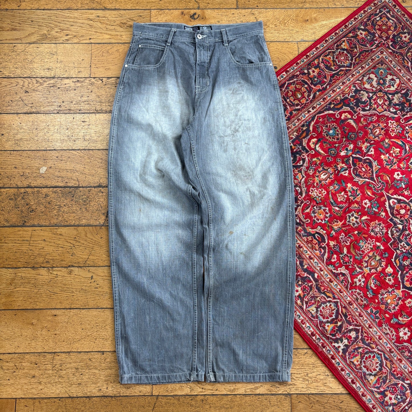 Vintage Southpole Grey Embroidered Y2K Hip Hop Baggy Jeans - 34