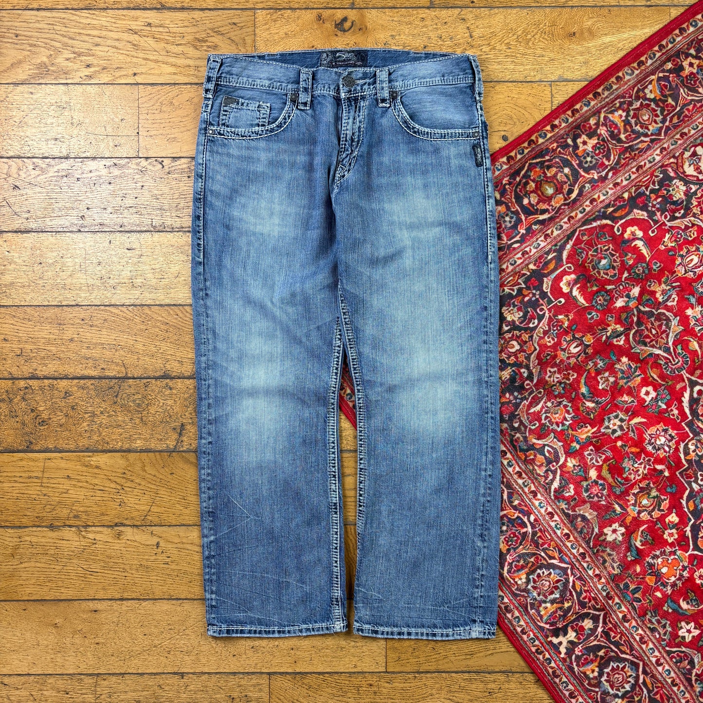 Vintage Silver Jeans Blue Embroidered Y2K Hip Hop Baggy Jeans - 36