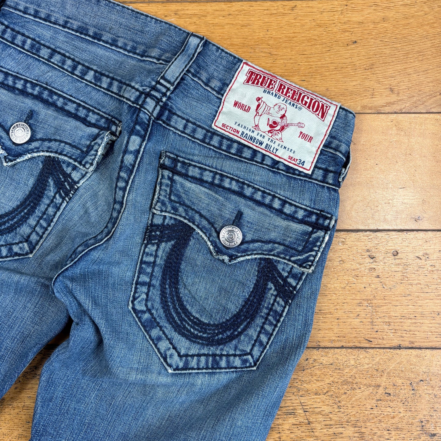 Vintage True Religion Blue Embroidered Y2K Shorts Jorts - 32