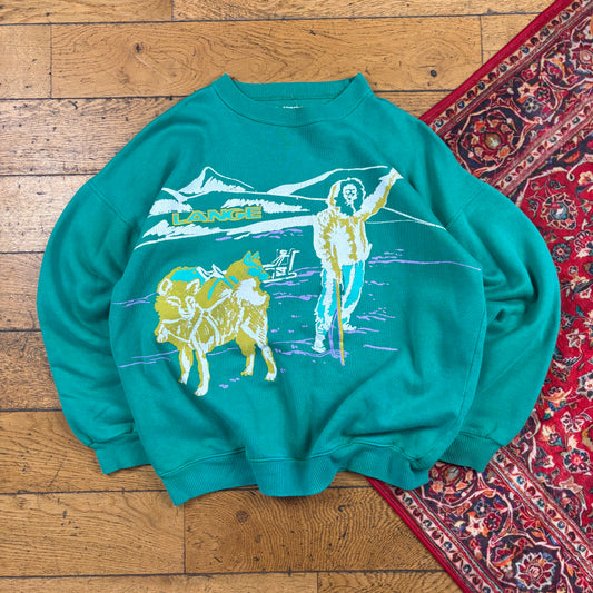 Vintage 90s Lange Skiing Green Graphic Sweatshirt - XL