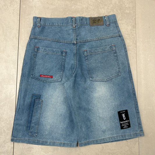 Vintage Ignition Embroidered Hip Hop Baggy Blue Shorts Jorts - 34