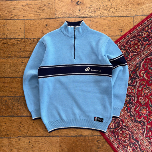 Vintage Blue Quarter Zip Stripe Chunky Knit Jumper - XS