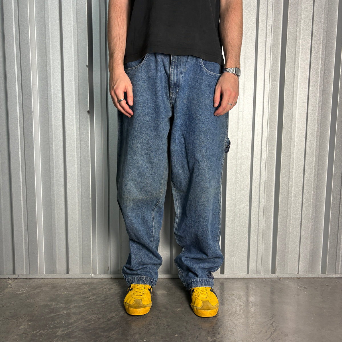 FUBU Blue Embroidered Carpenter Japanese Denim Hip Hop Y2K Baggy Jeans - 36L