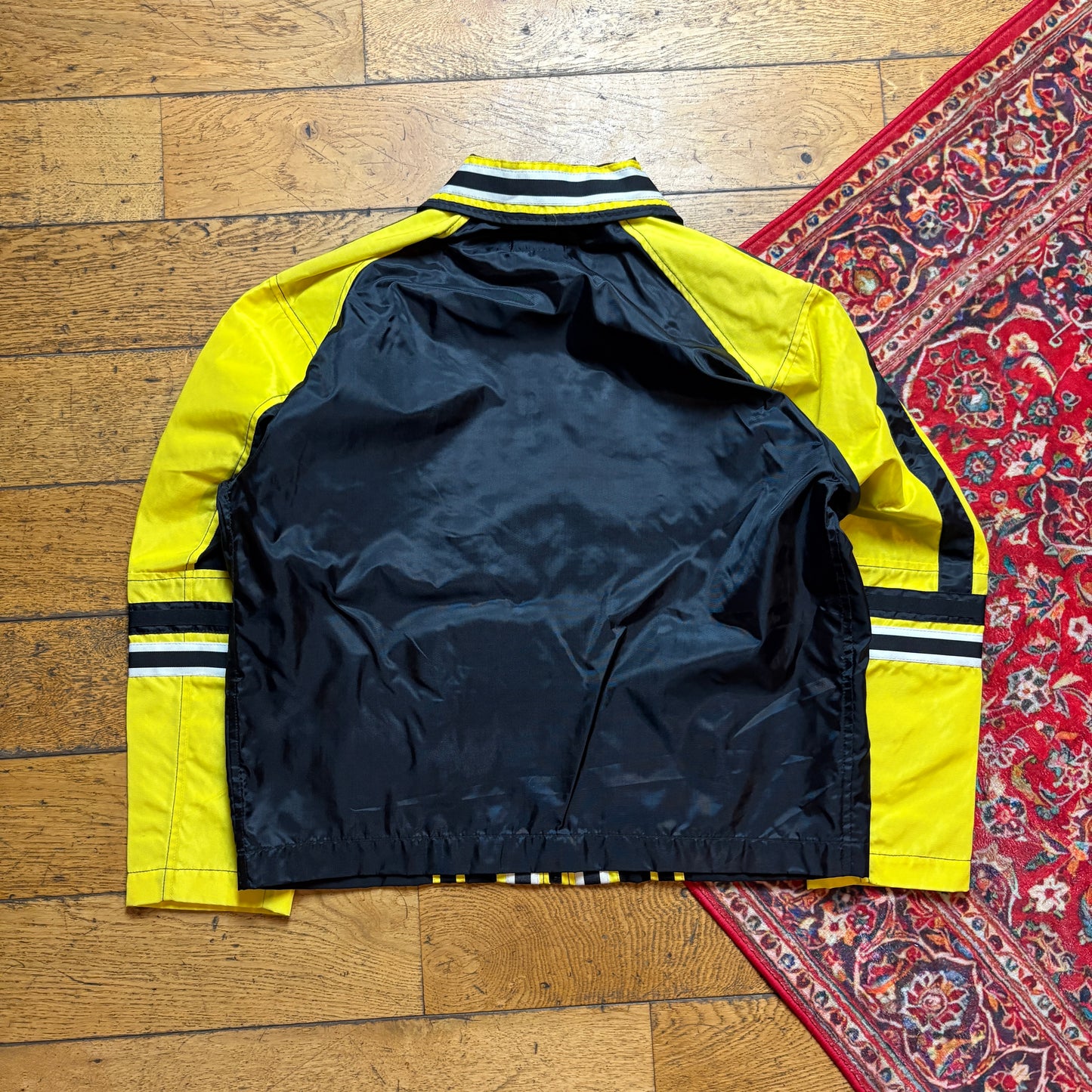 Vintage CDC Black Yellow Stripe Motorbike Nylon Racing Jacket - M