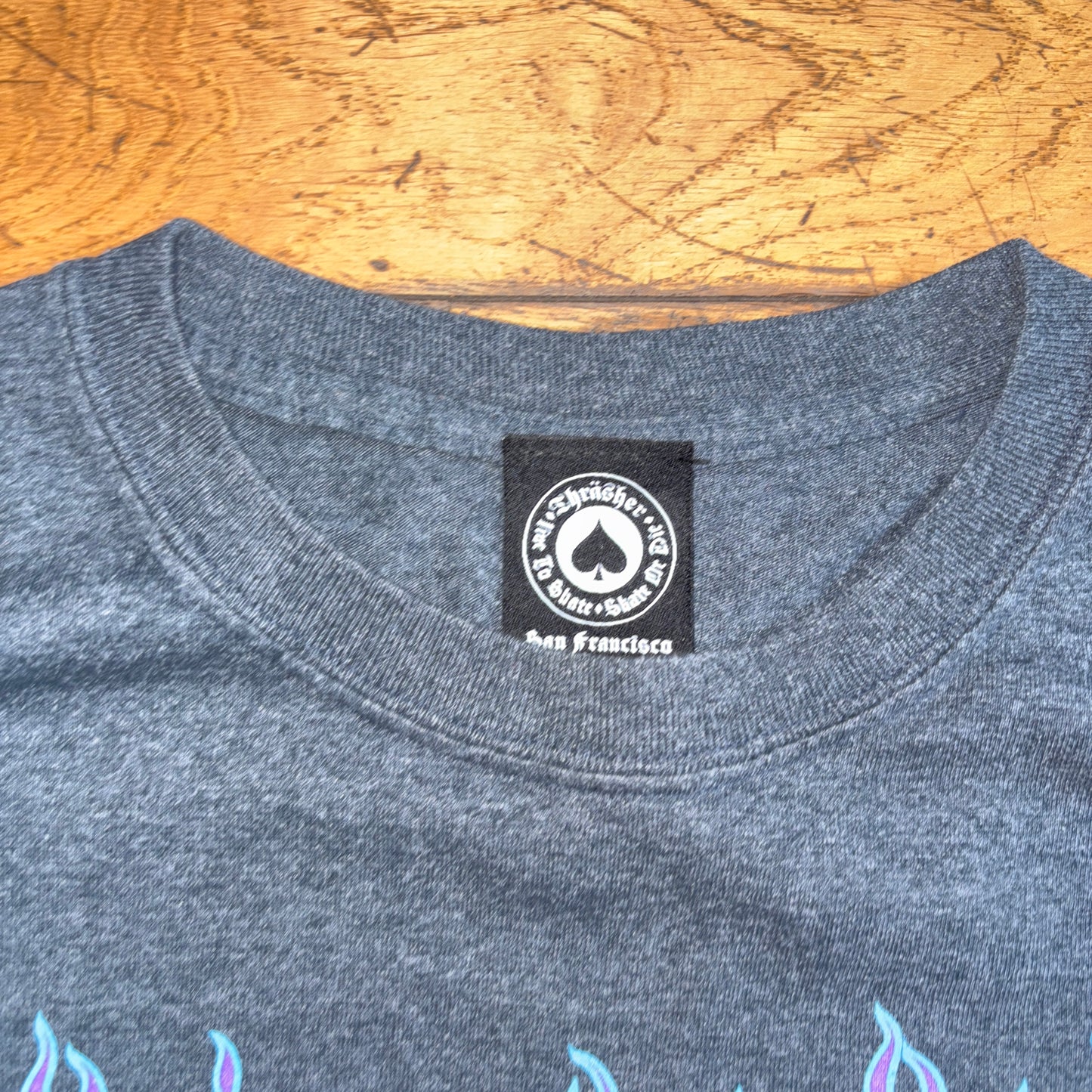 Vintage Thrasher Grey Flames Skate Graphic T-Shirt - M