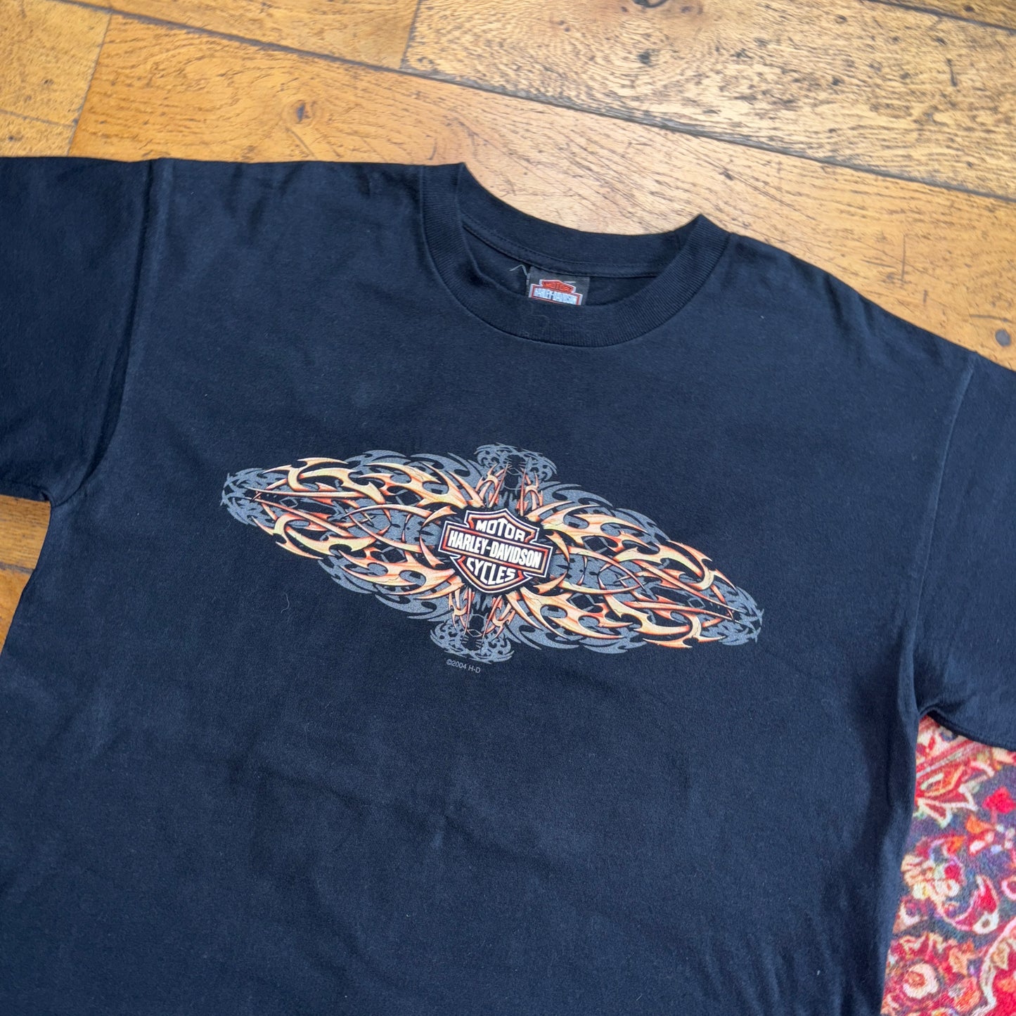 Vintage Harley Davidson Black Flames Y2K Graphic T-Shirt - S